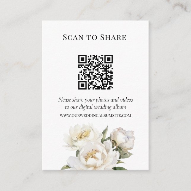 Scan to Share Wedding Photos and Videos QR Code Enclosure Card (Front)