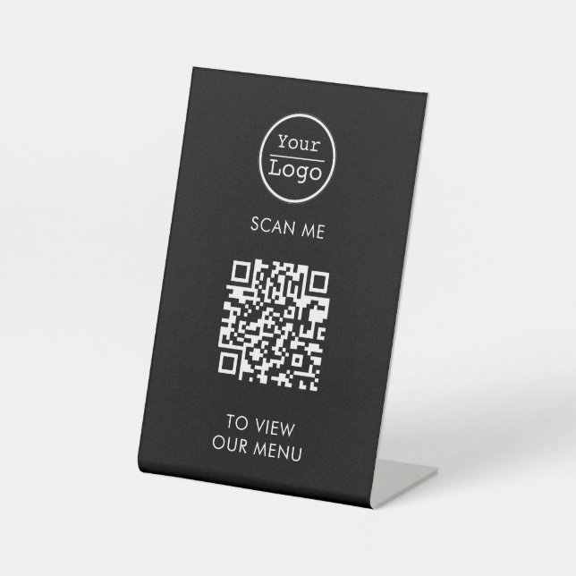 Scan to view menu custom logo QR code Pedestal Sig Sign (Front)