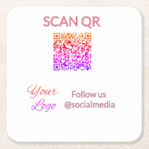 Scan to view menu resturant hotel QR Add logo text Square Paper Coaster