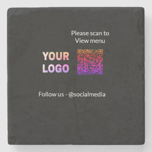 Scan to view menu resturant hotel QR Add logo text Stone Coaster