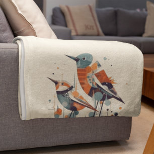 Scandi Aviary Duet, custom Fleece Blanket