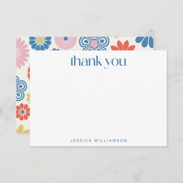 Scandi Boho Flower Blue Custom Bridal Shower Thank You Card (Front/Back)
