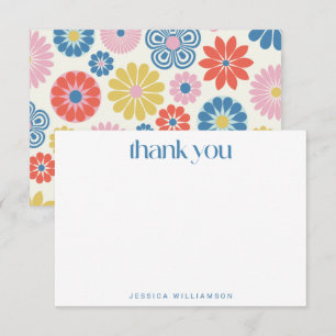 Scandi Boho Flower Blue Custom Bridal Shower Thank You Card