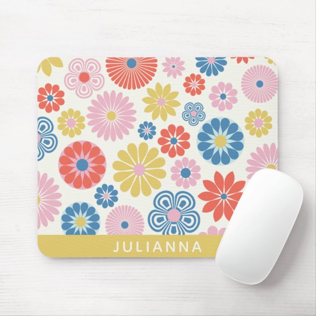 Scandi Boho Folk Flower Pattern Personalized Mouse Mat (With Mouse)