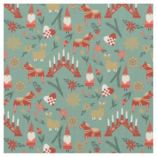 Scandi Christmas God Jul Folk Fabric (Close Up)