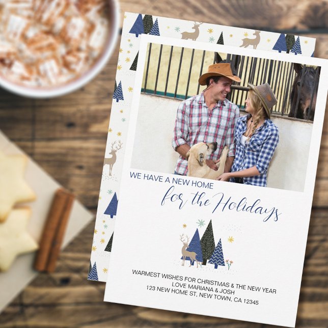 Scandi Christmas Tree Landscape Photo New Address Holiday Card (Creator Uploaded)
