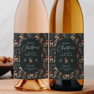 Scandi Christmas Wine Bottle Label Drink Gift Deer
