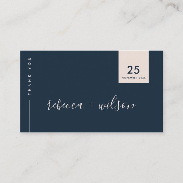 SCANDI CLEAN NAVY BLUSH MINIMAL WEDDING THANK YOU BUSINESS CARD (Front)