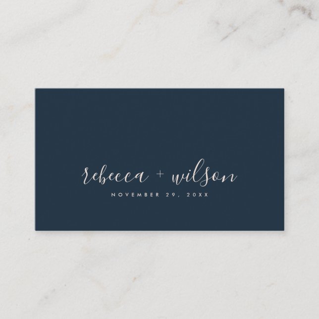 SCANDI CLEAN NAVY BLUSH MINIMAL WEDDING THANK YOU BUSINESS CARD (Front)