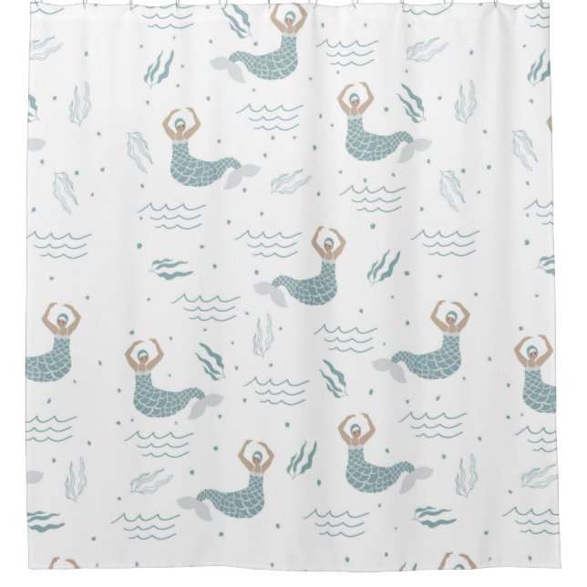 Scandi Cute Dancing Mermaid Illustration Sea Shower Curtain (Front)