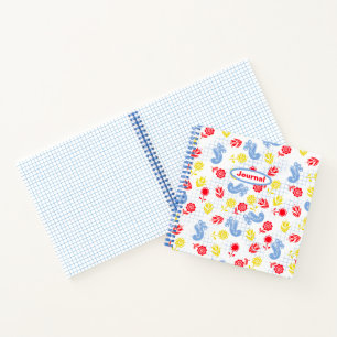 Scandi Ditsy Blue Bird Red Yellow Flower Journal