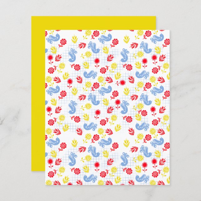 Scandi Ditsy Blue Bird Red Yellow Flower Scrapbook (Front/Back)