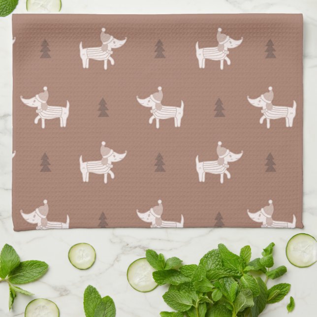 Scandi Dog & Christmas Trees Kitchen Towel (Folded)