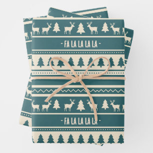 Scandi Fair Isle Teal Set of Wrapping Paper Sheet
