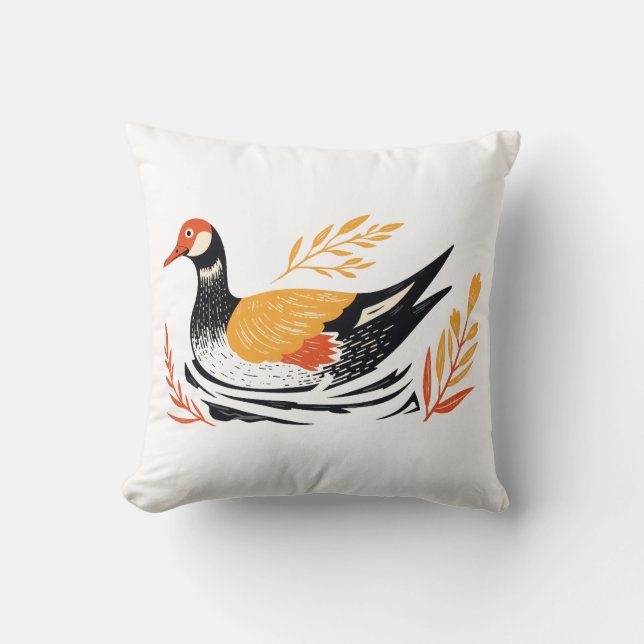 Scandi Folk Art Duck Cottage Throw Pillow (Front)