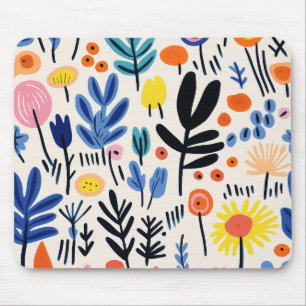 Scandi Folk Floral Nordic Botanical Art Mouse Mat