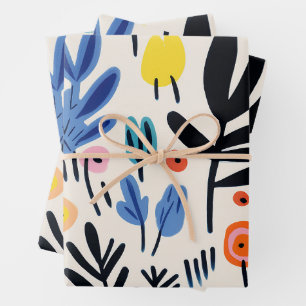 Scandi Folk Floral Nordic Botanical Art Wrapping Paper Sheet