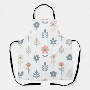 Scandi Folk Flowers Birds Pattern Apron