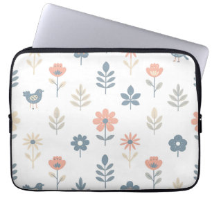 Scandi Folk Flowers Birds Pattern Laptop Sleeve
