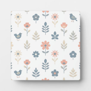 Scandi Folk Flowers Birds Pattern Plaque