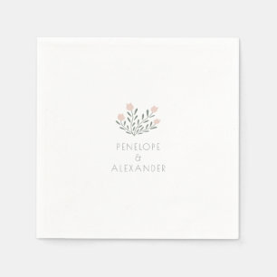 Scandi Folk Flowers Blush Pink Sage Custom Wedding Napkin