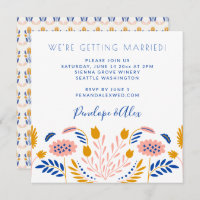 Scandi Folk Flowers in Blue Casual Square Wedding 