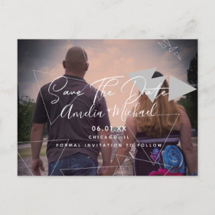 Scandi Geometrical Shapes Grey Save the Date Photo Postcard