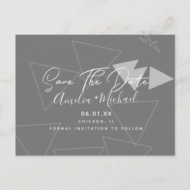 Scandi Geometrical Shapes Grey Save the Date Postcard (Front)