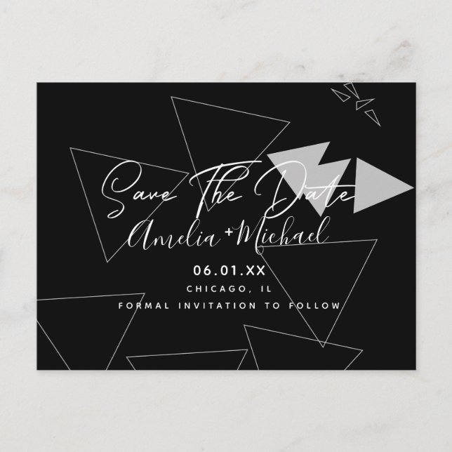 Scandi Geometrical Shapes Save the Date Postcard (Front)