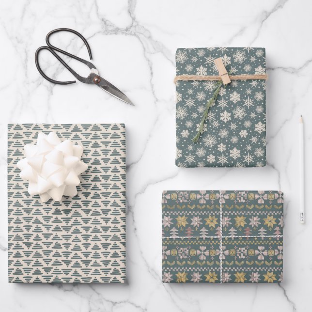 Scandi green Christmas set Wrapping Paper Sheet (Front)