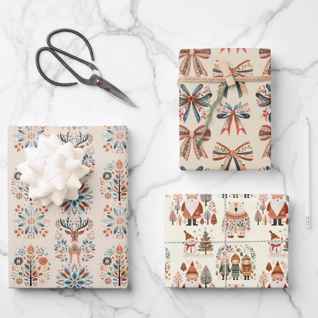 Scandi Holiday Wrapping Paper Sheet (Front)