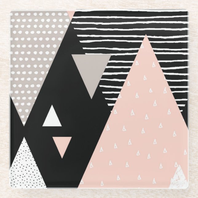 Scandi Mountain Peak Design Glass Coaster (Front)