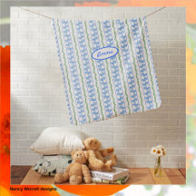 Scandi Nordic Blue Birds Stripe Red Yellow Flowers