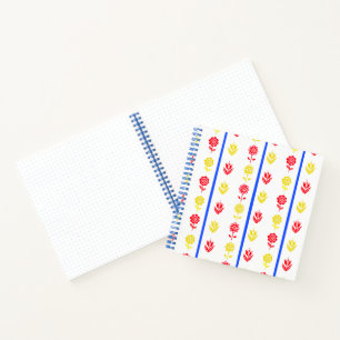 Scandi Red Yellow Flower Blue Stripe Bullet Journa Notebook