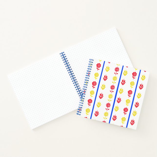 Scandi Red Yellow Flower Blue Stripe Bullet Journa Notebook (Inside)