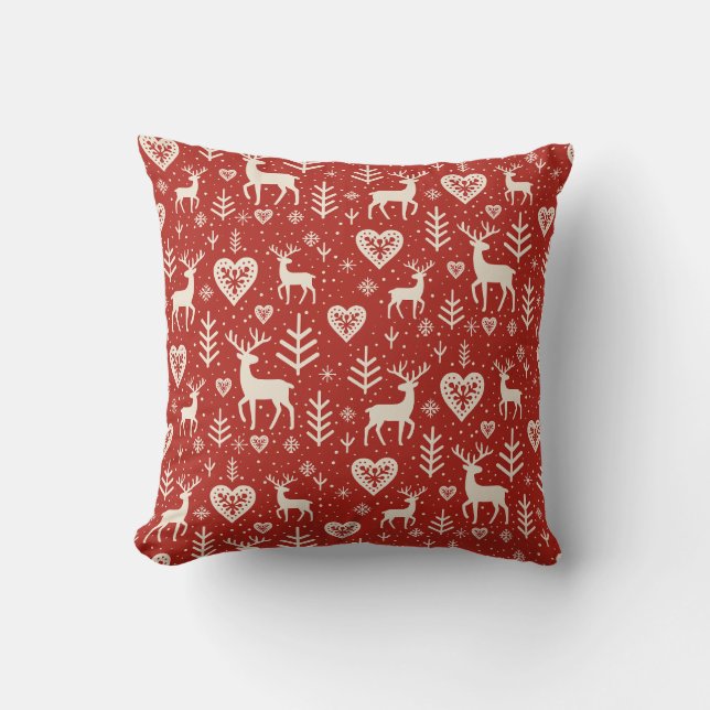 Scandi Reindeer Hearts Cushion (Front)