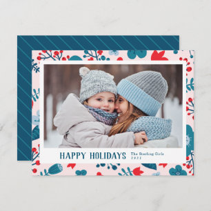 Scandi Style Mod Red & Blue Family Photo Holiday Card