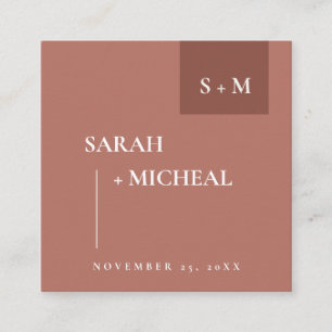 SCANDI TERRACOTTA RUST MONOGRAM WEDDING WEBSITE SQUARE BUSINESS CARD