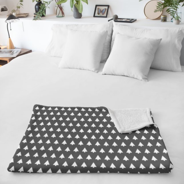 Scandi Tree Pattern | Minimalist Black and White Sherpa Blanket (Creator Uploaded)