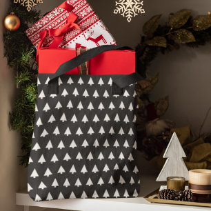 Scandi Tree Pattern Minimalist Black and White Tote Bag