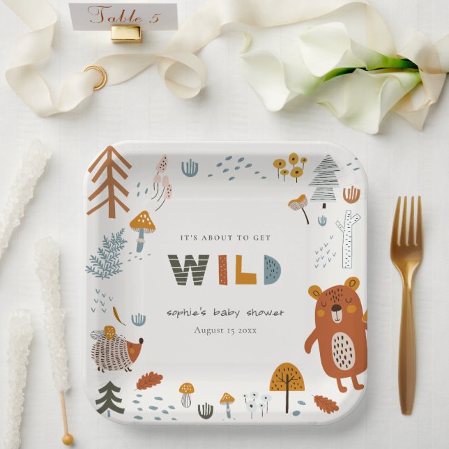 Scandi Wild Tropical Woodland Animals Baby Shower Paper Plate (Wedding)