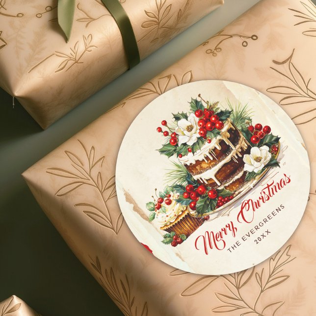 Scandi Winter Foliage Watercolor Merry Christmas Classic Round Sticker (Creator Uploaded)