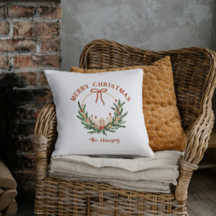 Scandi Wreath Merry Christmas Personalised Cushion