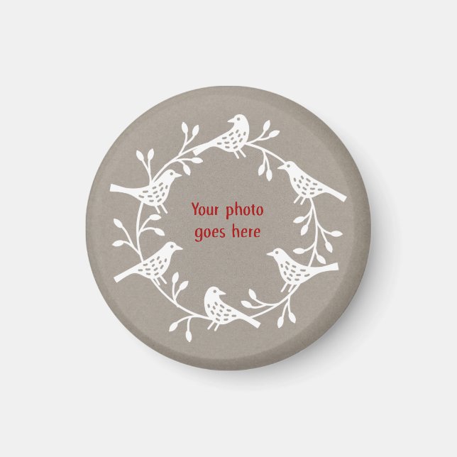 Scandi Wreath of Birds and Rosehips Photo Magnet (Front)