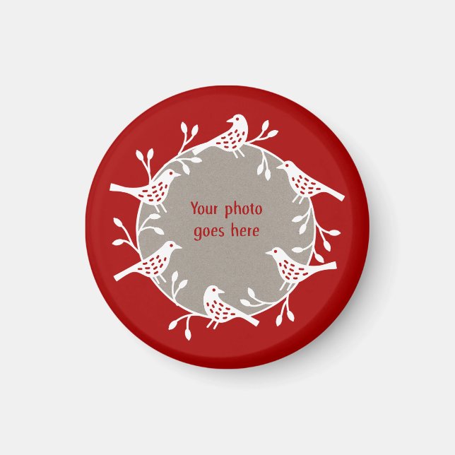 Scandi Wreath of Birds and Rosehips Photo Magnet (Front)