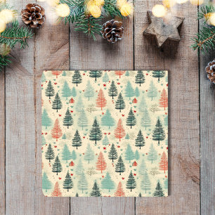 Scandi Yellow Beige Christmas Pine Trees Nordic Glass Coaster