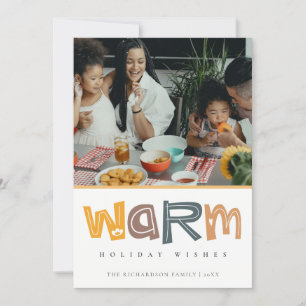 Scandi Yellow Grey Photo Warm Wishes Christmas Holiday Card