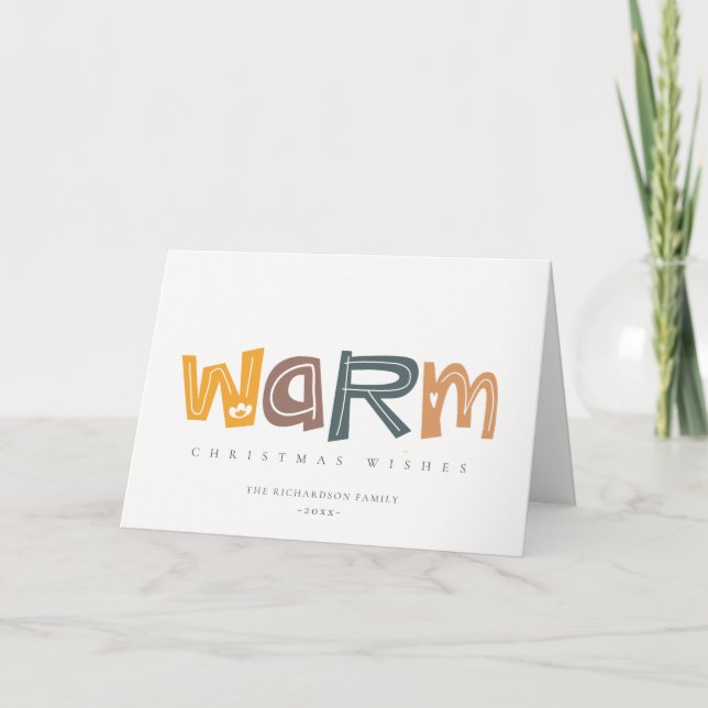 Scandi Yellow Grey Text Warm Christmas Wishes Holiday Card (Front)