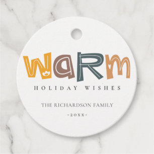 Scandi Yellow Grey Text Warm Wishes Christmas Favour Tags