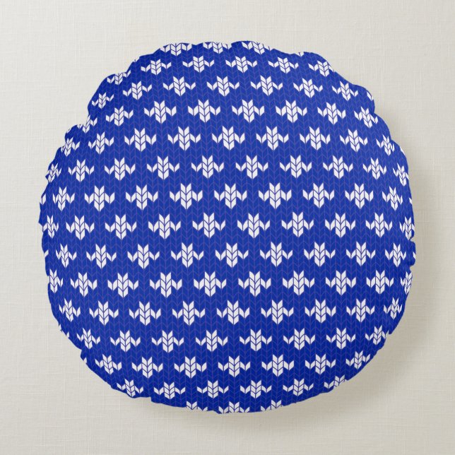 SCANDIA BLUE KNIT Round Throw Pillow (Front)